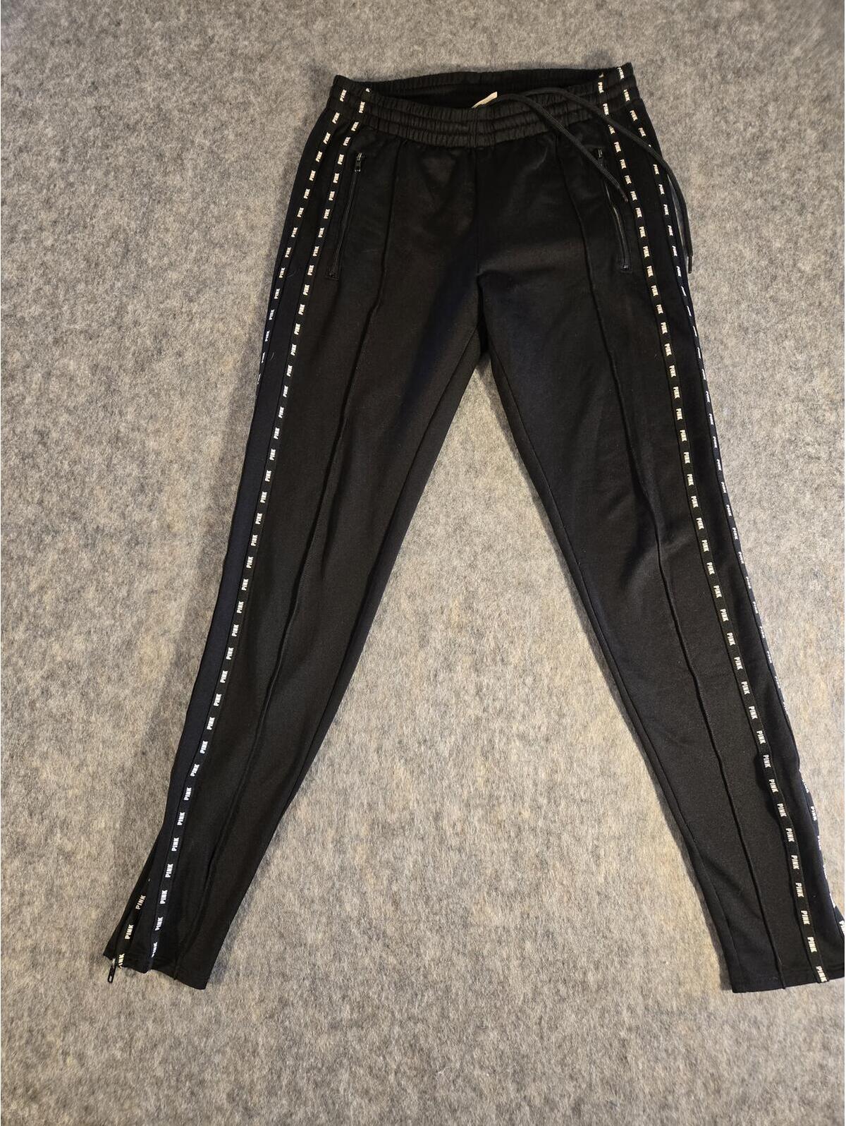 Pink Victoria’s Secret Active Skinny Track Black Pants Sz S